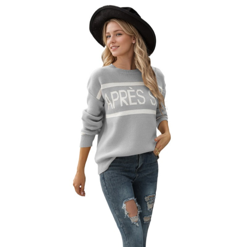 Wholesale Long-sleeved Top Round Neck Letter Jacquard Fashionable Bottoming Sweater